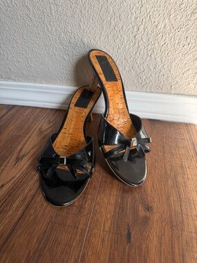 Michael Kors Black Patent Bow Slide Heels